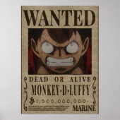 Poster Monkey D Luffy Une Pièce Bounty Recherché (Devant)