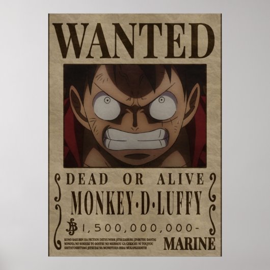 Poster Monkey D Luffy Une Pièce Bounty Recherché (Devant)