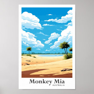 Poster Monkey Mia Australie Vintage voyage Illustration