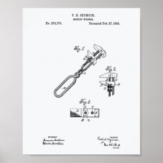 Poster Monkey Wrench 1883 Brevet Art Livre blanc