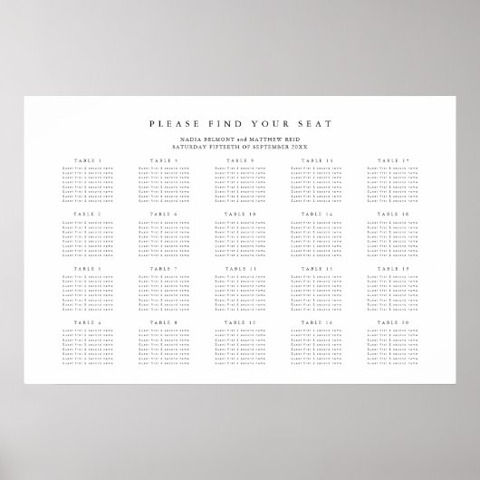 Poster Mono simple mariage 20 tables (Devant)