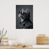 Poster Monochrome Cool Cat in Denim Jacket Portrait (Cuisine)