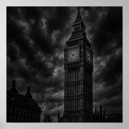 Poster Monochrome London Skyline avec Big Ben et City (Devant)