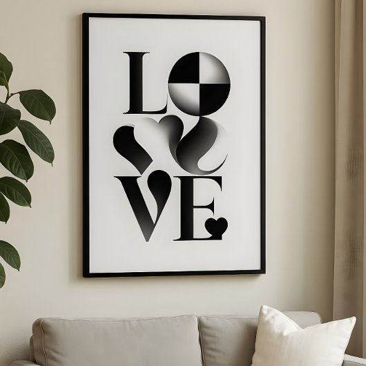 Poster Monochrome Minimalist LOVE Typography Abstract Art