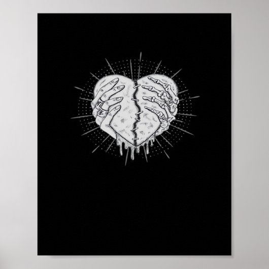 Poster Monochrome Squelette Main Avec Coeur Classique (Devant)