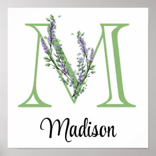 Poster Monogram M Lavande Eucalyptus pour la nurserie