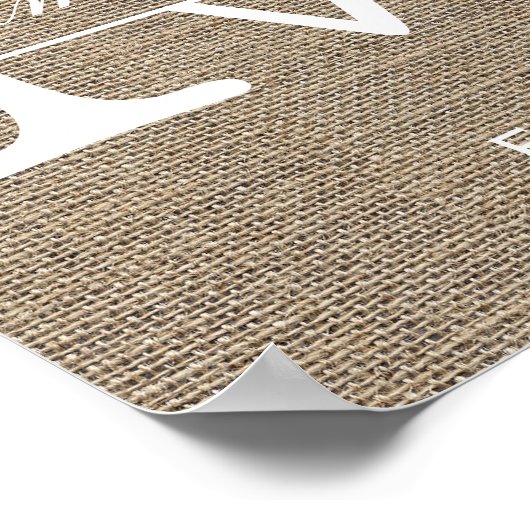 Poster Monogram Rustic Burlap Nom de famille (Coin)