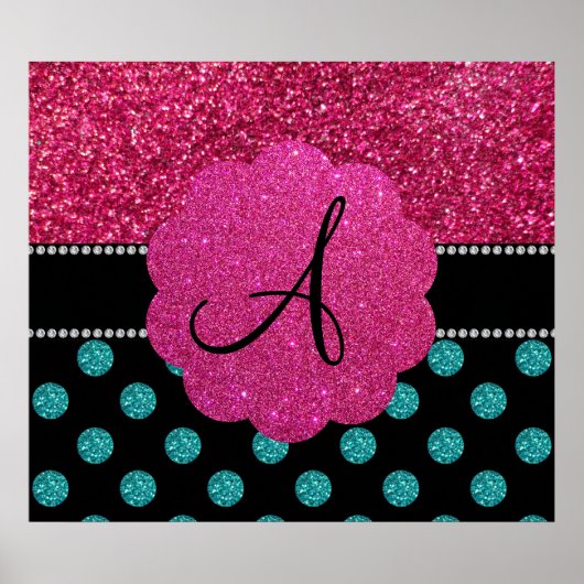 Poster Monogram turquoise and pink polka dots (Devant)