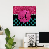 Poster Monogram turquoise and pink polka dots (Bureau à domicile)