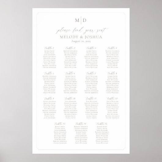 Poster Monogramme 15 Tableaux Trouvez Votre Siège Graphiq (Devant)