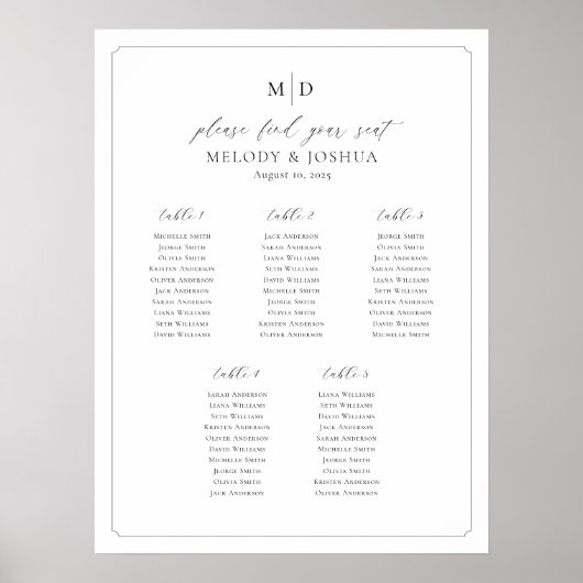 Poster Monogramme 5 Tableaux Trouvez Votre Siège Graphiqu (Devant)