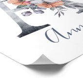 Poster Monogramme A aquarelle florale bleue Nom  (Coin)