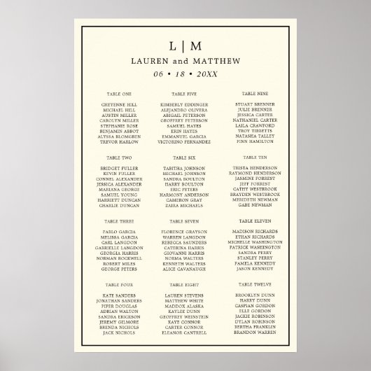 Poster Monogramme à crème simple Mariage élégant (Devant)