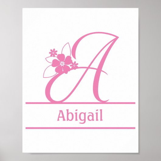 Poster Monogramme A, Lettre A, Initiale A, Floral Rose Bl (Devant)