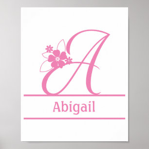 Poster Monogramme A, Lettre A, Initiale A, Rose Floral Bl