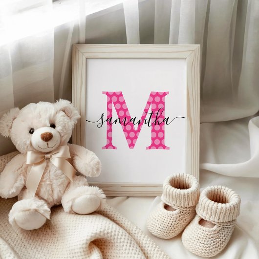 Poster Monogramme à pois rose féminin
