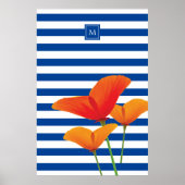 Poster Monogramme à rayures bleu chic (Devant)