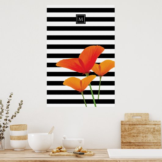 Poster Monogramme à rayures noires chic (Cuisine)