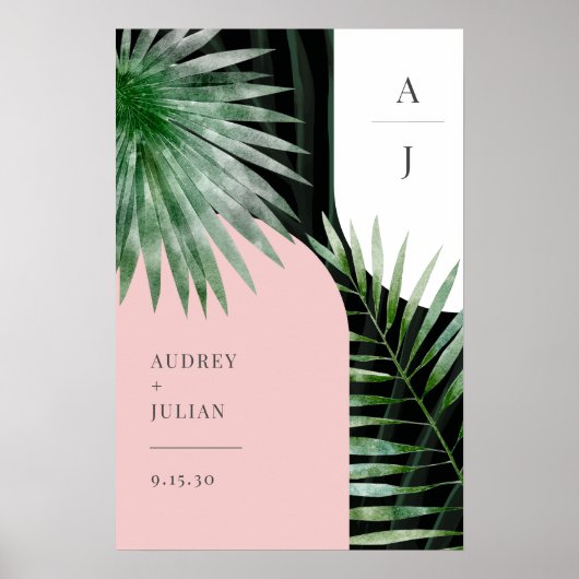 Poster Monogramme Arches Tropical Palm Leaf Mariage (Devant)