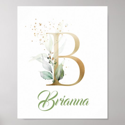Poster Monogramme B en lettres dorées feuillage feuilles (Devant)