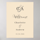 Poster Monogramme beige moderne simple accueil mariage (Devant)