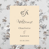 Poster Monogramme beige moderne simple accueil mariage