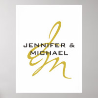 Monogramme blanc or couleur plaine minimaliste mod