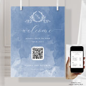 Poster Monogramme bleu Dusty QR Code Plan de siège Signal