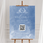 Poster Monogramme bleu Dusty QR Code Plan de siège Signal