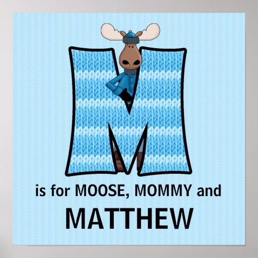 Poster Monogramme Blue Moose Lettre M Chambre de bébé (Devant)