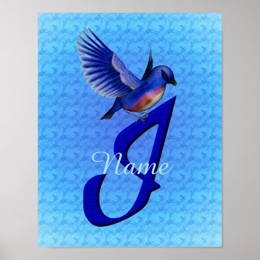 Poster Monogramme Bluebird Initiale I Personnalisé (Devant)