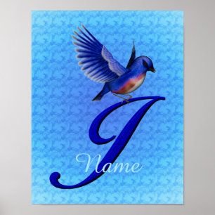 Poster Monogramme Bluebird Initiale J Personnalisé