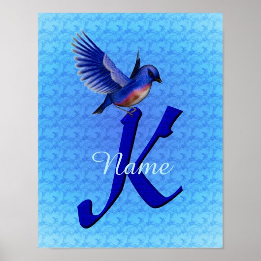 Poster Monogramme Bluebird Initiale K Personnalisé (Devant)