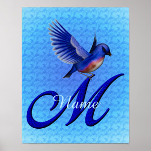 Poster Monogramme Bluebird Initiale M Personnalisé