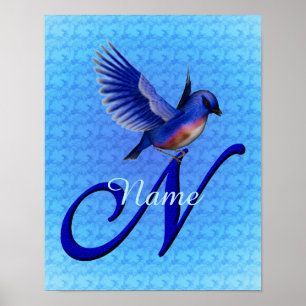 Poster Monogramme Bluebird Initiale N Personnalisé
