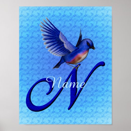 Poster Monogramme Bluebird Initiale N Personnalisé (Devant)