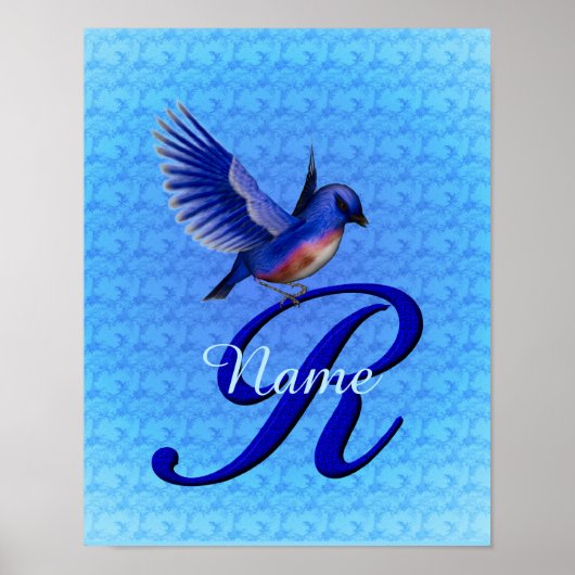 Poster Monogramme Bluebird Initiale R Personnalisé (Devant)