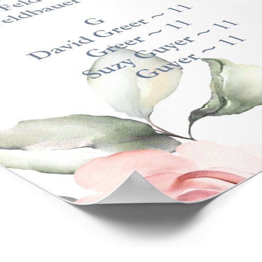 Poster Monogramme Blush & Dusty Blue Roses de siège graph (Coin)