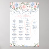 Poster Monogramme Blush & Dusty Blue Roses de siège graph (Devant)