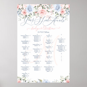 Poster Monogramme Blush & Dusty Blue Roses de siège graph