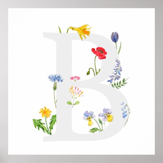 Poster monogramme botanique alphabet b fleur sauvage (Devant)