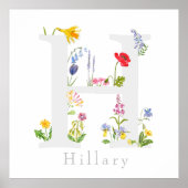 Poster monogramme botanique customisé alphabet h fleur (Devant)