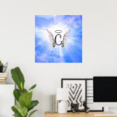Poster Monogramme C Initiale Avec Ailes Angelles, Nuages  (Bureau à domicile)