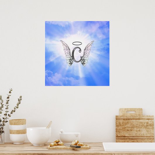 Poster Monogramme C Initiale Avec Ailes Angelles, Nuages (Cuisine)