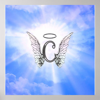 Poster Monogramme C Initiale Avec Ailes Angelles, Nuages