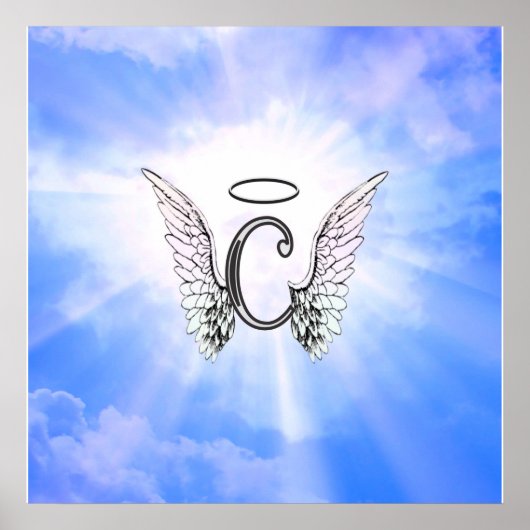 Poster Monogramme C Initiale Avec Ailes Angelles, Nuages (Devant)