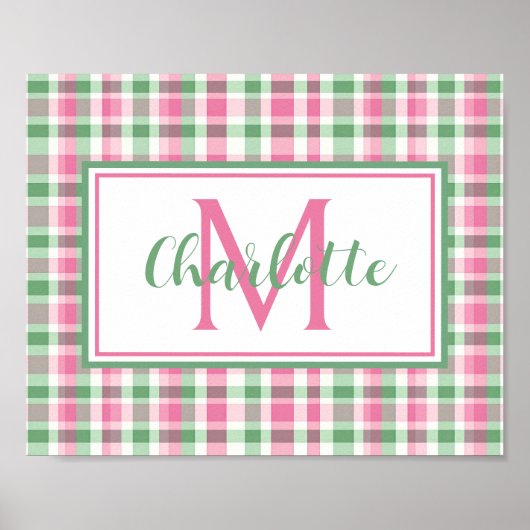 Poster Monogramme carreaux rose et vert Prépa (Devant)