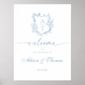 Poster Monogramme classique Dusty Blue Mariage Bienvenue (Devant)