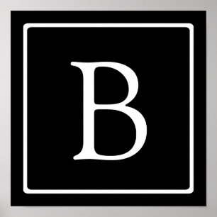 Poster Monogramme Classique Simple Noir avec Texte Blan