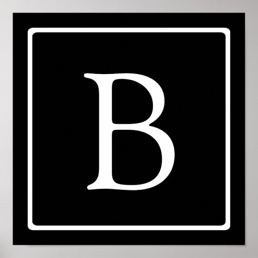 Poster Monogramme Classique Simple | Noir avec Texte Blan (Devant)